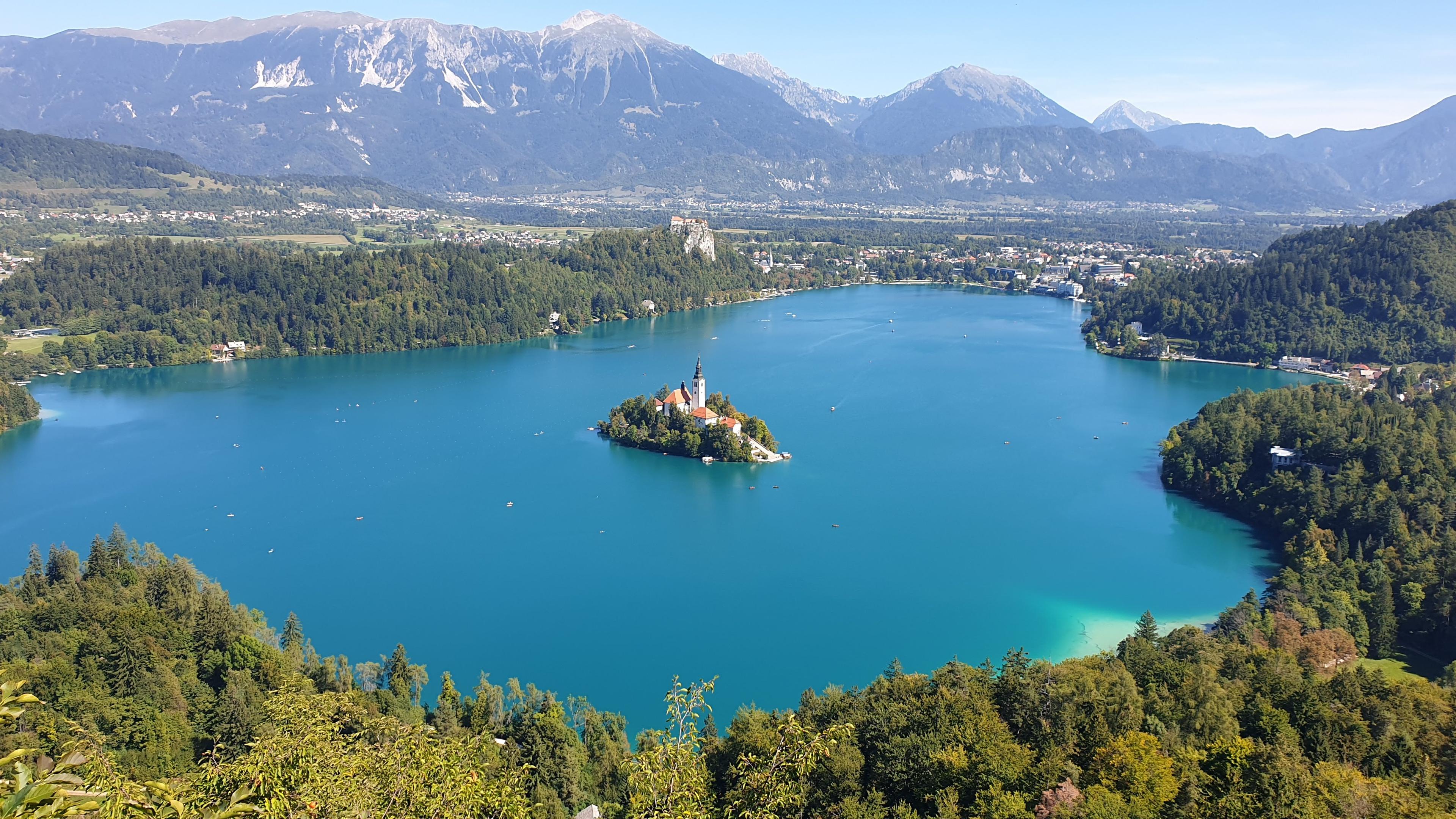Lake Bled view from Mala Osojnica with the island and castle