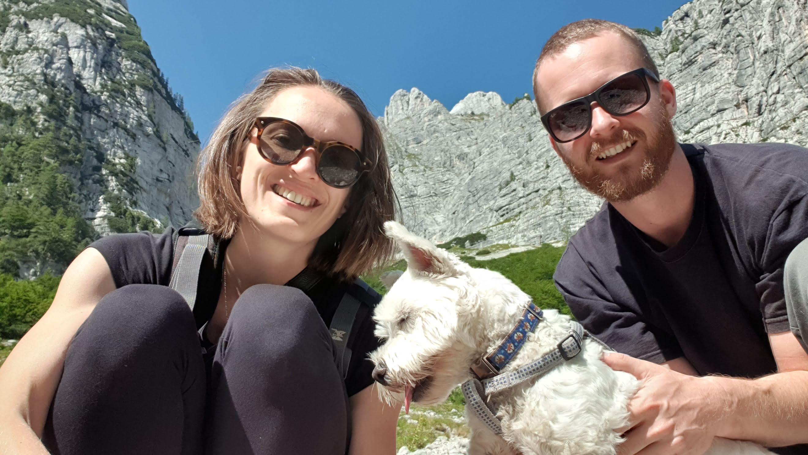 Leeloo, Masha, and Kris on the trail in the Julian Alps